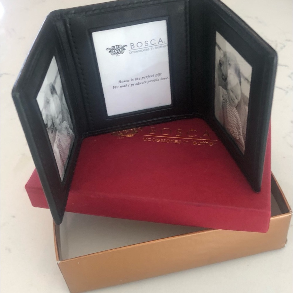 New Bosca Black Leather Travel Picture Frame
